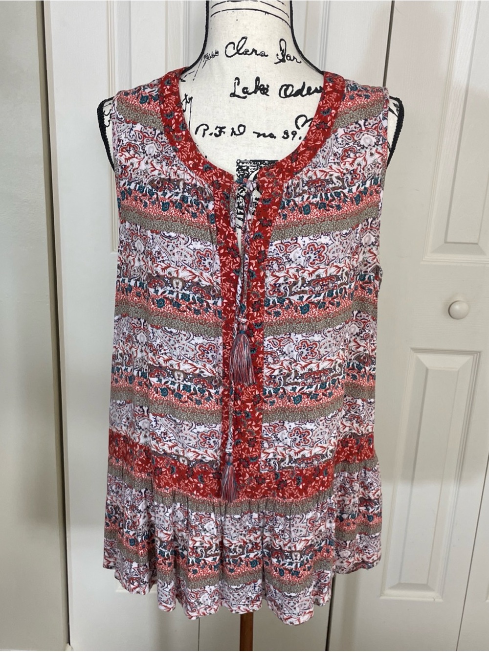 Knox Rose Multicolor Floral Sleeveless Top Shirt Sz XL Boho Comfy